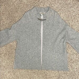 Wool Light Gray Open Front slit side clip neck fasten shirt sleeve cardigan